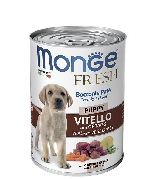 MONGE FRESH Puppy Veal & vegetables (банка 400 г) рулет с телятиной и овощами для щенков - фото