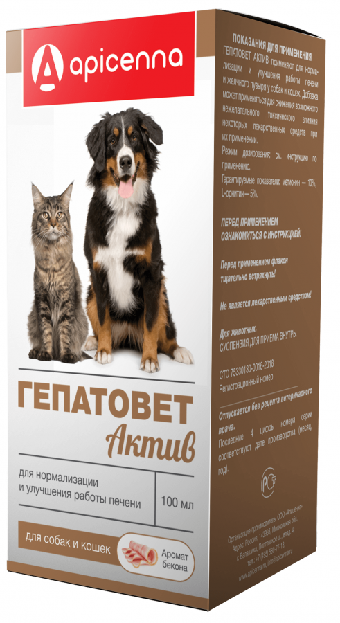 ГЕПАТОВЕТ Актив Суспензия для кошек и собак (100 мл) Api (Метионин  + L-орнитин + экстракт расторопши + экстракт бессмертника) - фото2