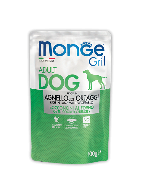 MONGE DOG Grill Lamb & Vegetables (пауч 100 г) кусочки с ягненком и овощами для собак - фото