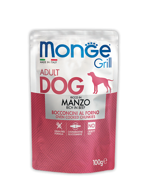 MONGE DOG Grill Beef (пауч 100 г) кусочки с говядиной для собак - фото