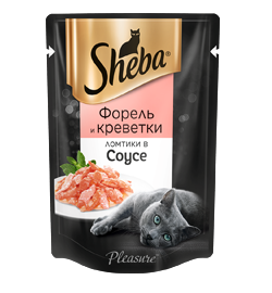 SHEBA® Pleasure (75 г) форель и креветки, ломтики в соусе - фото