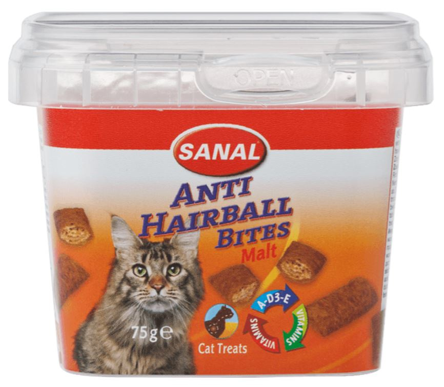 SANAL ANTI-HAIRBALL Bites Malt (75 г) подушечки с мальт-пастой, для кошек - фото2