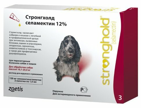 СТРОНГХОЛД STRONGHOLD 12% для собак весом 10,1 - 20,0 кг (1 пипетка - 1 мл/120 мг)  Zoetis (Селамектин) - фото