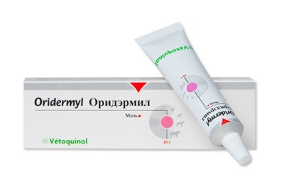 ОРИДЭРМИЛ (Oridermyl) Мазь для ушей, для собак и кошек (10 г) Vetoquinol (Перметрин + неомицин + нистатин + триамцинолон) - фото