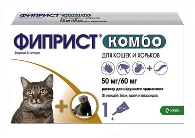 ФИПРИСТ КОМБО для кошек и хорьков (1 пипетка х 0,5 мл) KRKA (Фипронил 10% + S-метопрен 12%) - фото