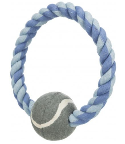 TRIXIE Dentafun Cotton Ring with Tennis Ball  Верёвочное кольцо с теннисным мячом - фото2