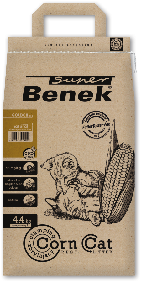 S.BENEK Corn Cat Golden (7 л) Наполнитель кукурузный комкующийся гранулированный - фото