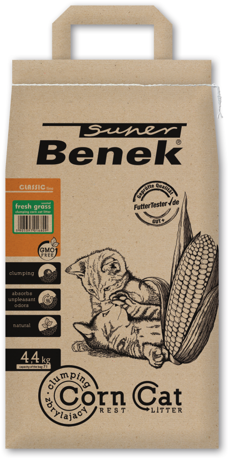 S.BENEK Corn Cat Fresh grass (7 л) Наполнитель кукурузный комкующийся, ароматизированный - фото
