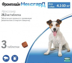 ФРОНТЛАЙН НЕКСГАРД M (1 шт х 28,3 мг/4 - 10 кг) Жевательная таблетка для защиты собак от клещей и блох Merial - Boehringer (Афоксоланер) - фото