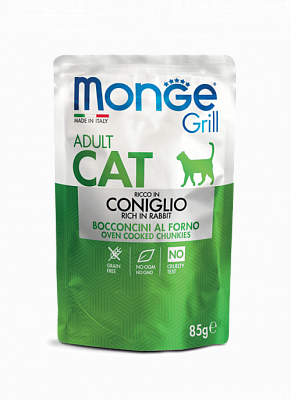 MONGE CAT Grill Adult Coniglio (пауч 85 г) кусочки в желе с кроликом для взр. кошек - фото