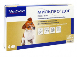 МИЛЬПРО® ДОГ для мелких собак и щенков 2,5 мг/25 мг (1 таблетка) Virbac (Мильбемицин + празиквантел) - фото
