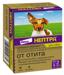 НЕПТРА NEPTRA от отита для собак (2 тюбика х 1 мл) Elanco (Флорфеникол + Тербинафин + Мометазон) - фото