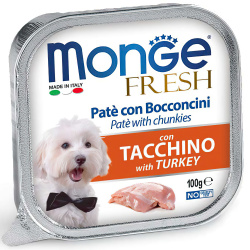 MONGE FRESH Pate with Bocconcini Turkey (лоток 100 г) паштет с кусочками, индейка для собак - фото