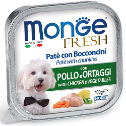 MONGE FRESH Pate with Bocconcini Chicken & Vegetables (лоток 100 г) паштет с кусочками, цыпленок с овощами для собак - фото