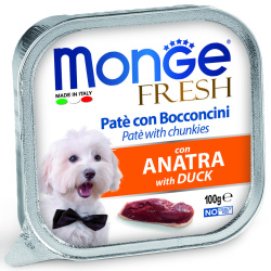 MONGE FRESH Pate with Bocconcini Duck (лоток 100 г) паштет с кусочками, утка для собак - фото