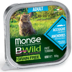 MONGE CAT BWild GF Adult Anchovies (лоток 100 г) паштет с анчоусами и овощами для взр. кошек - фото