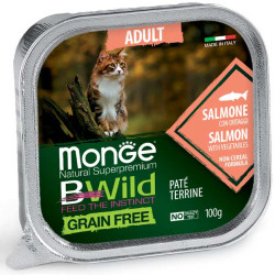 MONGE CAT BWild GF Adult Salmon (лоток 100 г) для кошек с лососем и овощами для взр. кошек - фото