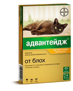 АДВАНТЕЙДЖ 40 (Имидаклоприд) Капли на холку для кошек массой  до 4 кг (1 пипетка х 0,4 мл) Bayer-Elanco - фото