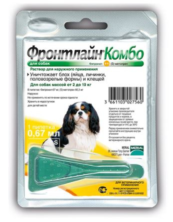 ФРОНТЛАЙН Комбо S для собак 2-10 кг (1 пипетка) Merial - Boehringer (Фипронил 10% + S-метопрен 9%) - фото2