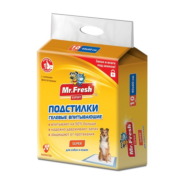 MR.FRESH Expert Super, S (40 х 60 см/ 10 шт) Пеленки гелевые  максимальной впитываемости Экопром - фото