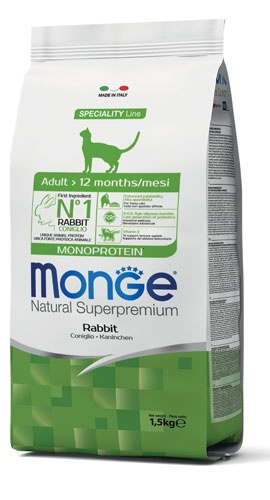 MONGE CAT MONOPROTEIN Adult Rabbit (1,5 кг) с кроликом для взр. кошек - фото