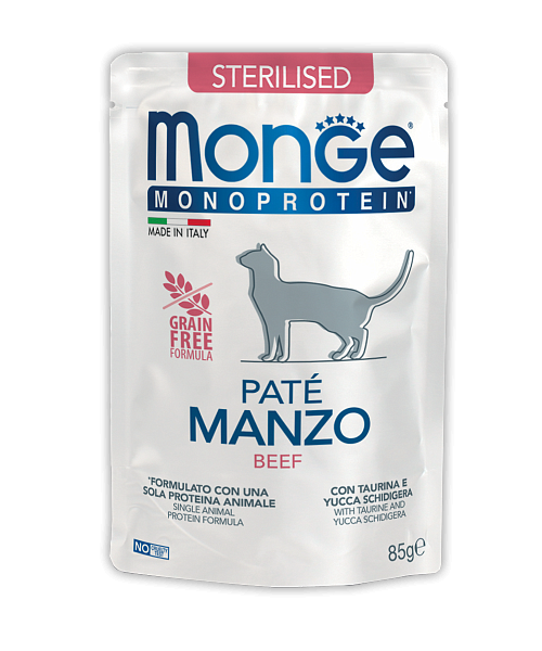 MONGE CAT MONO PATE Sterilised Beef (пауч 85 г) говядина, монопротеиновый паштет для стерил. кошек - фото