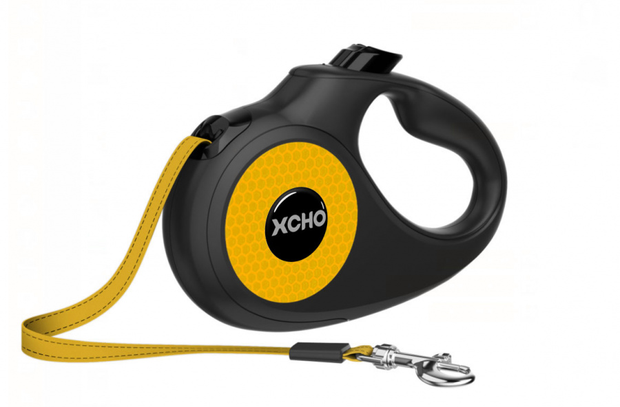 XCHO Поводок-рулетка светоотражающая M, черный/оранжевый (лента оранжевая, 5 м, до 25 кг, X012-M-O)  - фото