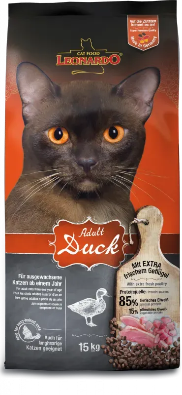 LEONARDO ADULT DUCK (1 кг на развес) с уткой для взрослых кошек  - фото