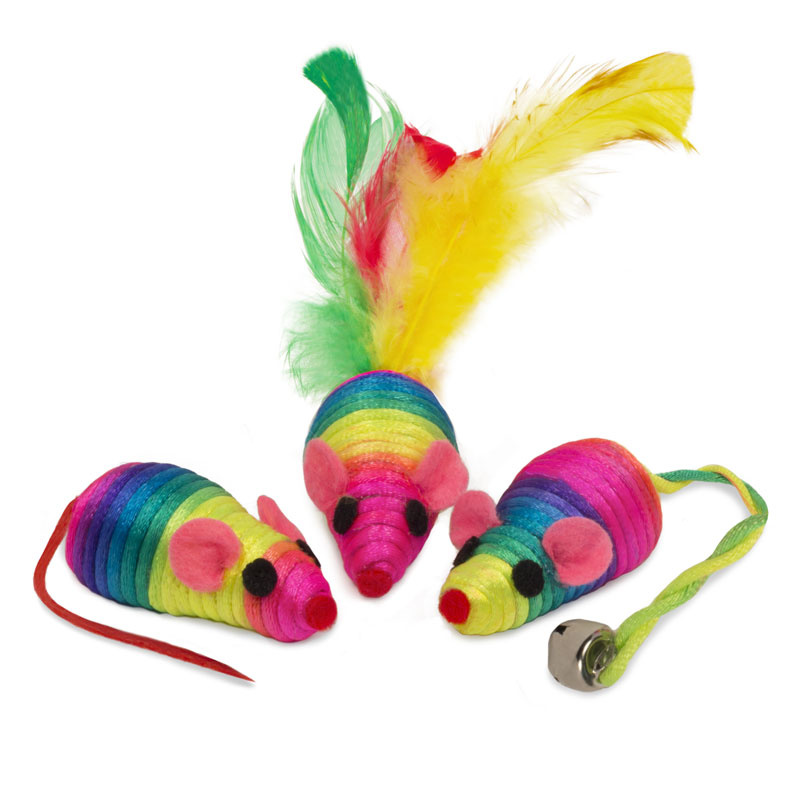 TRIOL Набор игрушек АКТИВНАЯ ИГРА 1 для кошек (3 радужные мыши, 55 мм) - фото