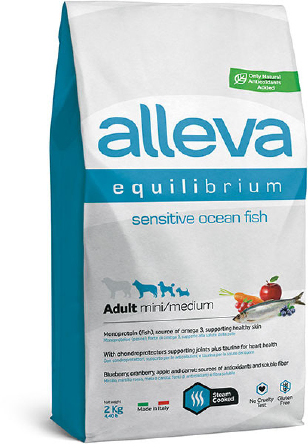 ALLEVA EQUILIBRIUM SENSITIVE OCEAN FISH ADULT MINI/MEDIUM (2 кг) с рыбой для взр. собак мелких и средних пород - фото