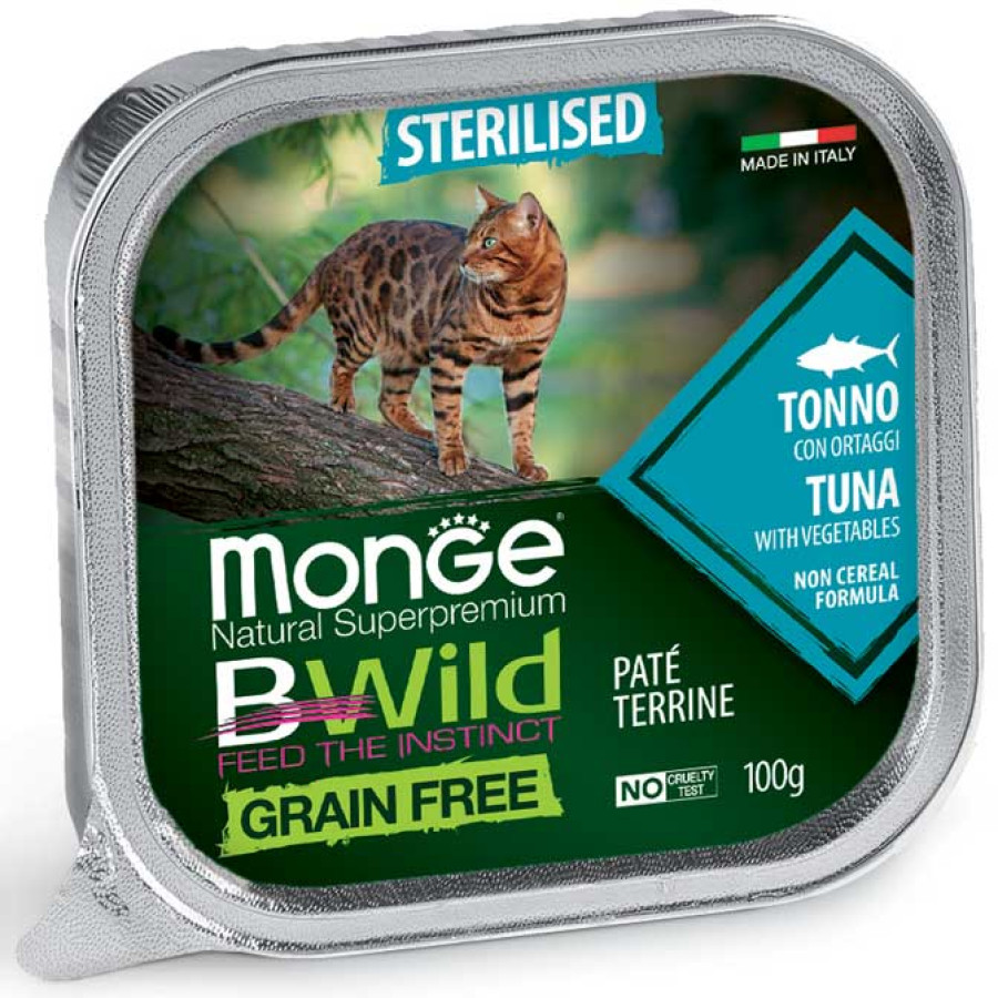 MONGE CAT BWild GF Sterilised Tuna (лоток 100 г) паштет с тунцом и овощами для стерил. кошек  - фото