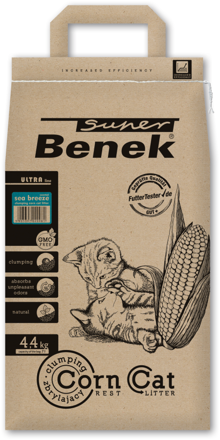 S.BENEK Corn Cat Ultra Sea breeze (7 л) Наполнитель кукурузный комкующийся Ultra, морской бриз - фото