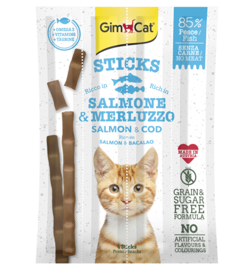 GIMCAT Sticks Salmon & Cod (4 шт) Палочки с лососем и форелью для кошек - фото