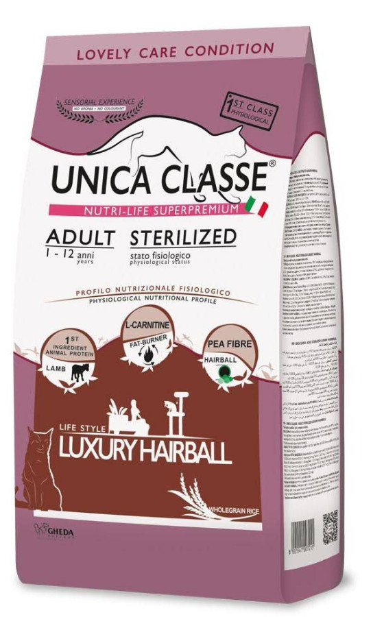 UNICA CLASSE Adult Sterilized LUXURI HAIRBALL (10 кг) для стер. кошек, ягненок - фото