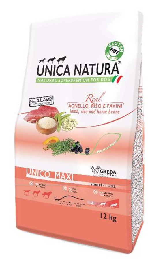 UNICA Dog Natura Unico MAXI Lamb (12 кг) для собак всех возрастов -  ягненок, рис, бобы - фото