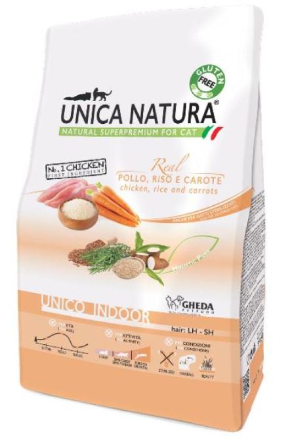 UNICA NATURA Unico INDOOR Chiken (350 г) для кошек - курица, рис, морковь - фото