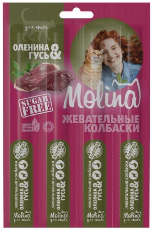 MOLINA Жевательные колбаски для кошек из оленины и гуся (20 г) - фото