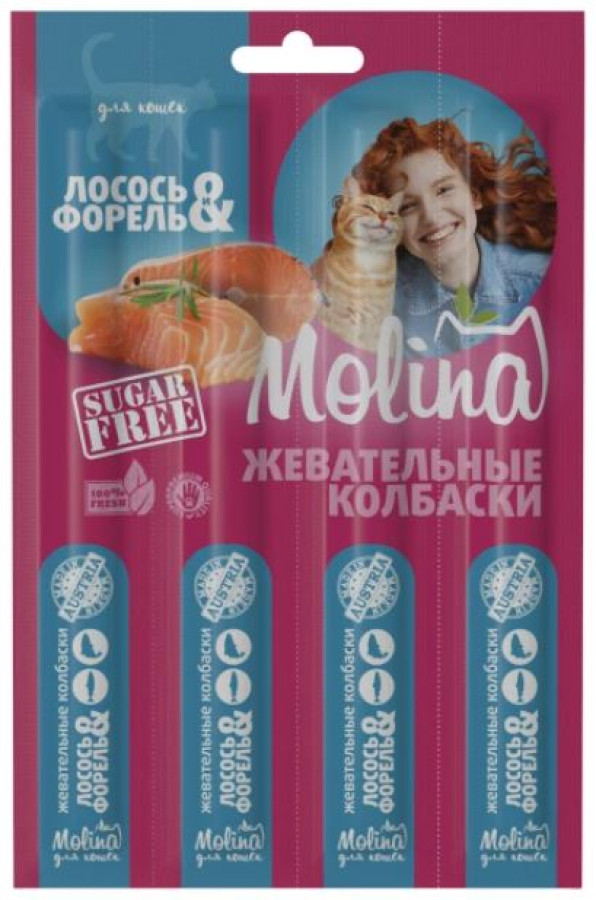 MOLINA Жевательные колбаски для кошек из лосося и форели (20 г) - фото