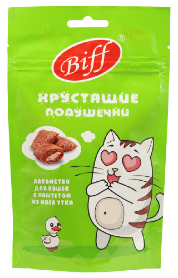 BIFF Хрустящие подушечки для кошек с паштетом из утки (60 г) - фото