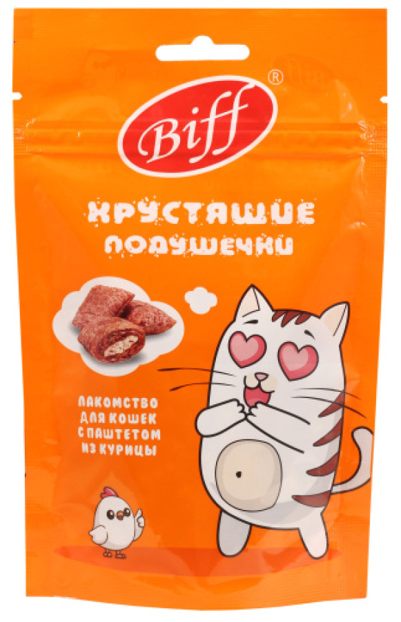 BIFF Хрустящие подушечки для кошек с паштетом из курицы (60 г) - фото