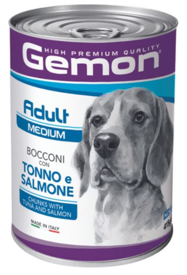 GEMON DOG Adult Medium Bocconi with tuna & salmon (415 г) кусочки с тунцом и лососем для собак  - фото