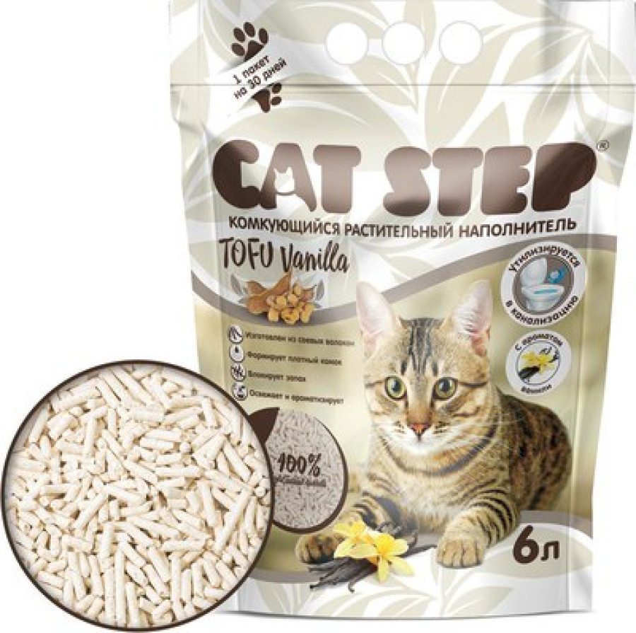 CAT STEP Tofu Vanilla (6 л) Наполнитель растительный комкующийся - фото