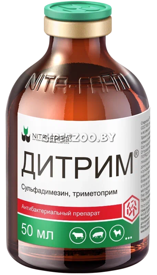 ДИТРИМ (Сульфадимезин 20% + триметоприм 4%) Раствор для инъекций (50 мл) Nita-farm  - фото