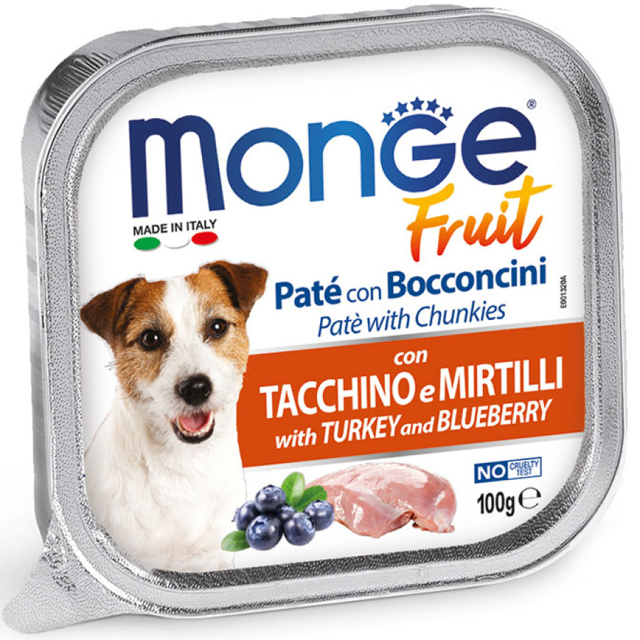 MONGE FRUIT Pate with Turkey-Blueberry (лоток 100 г) паштет с индейкой и черникой для собак - фото