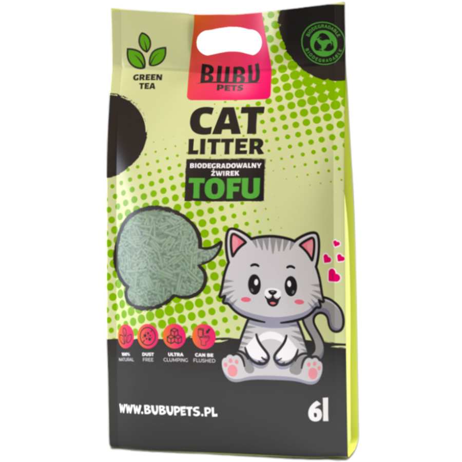 BUBU Pets Tofu Green tea Наполнитель тофу зеленый чай (2,5 кг / 6 л) - фото