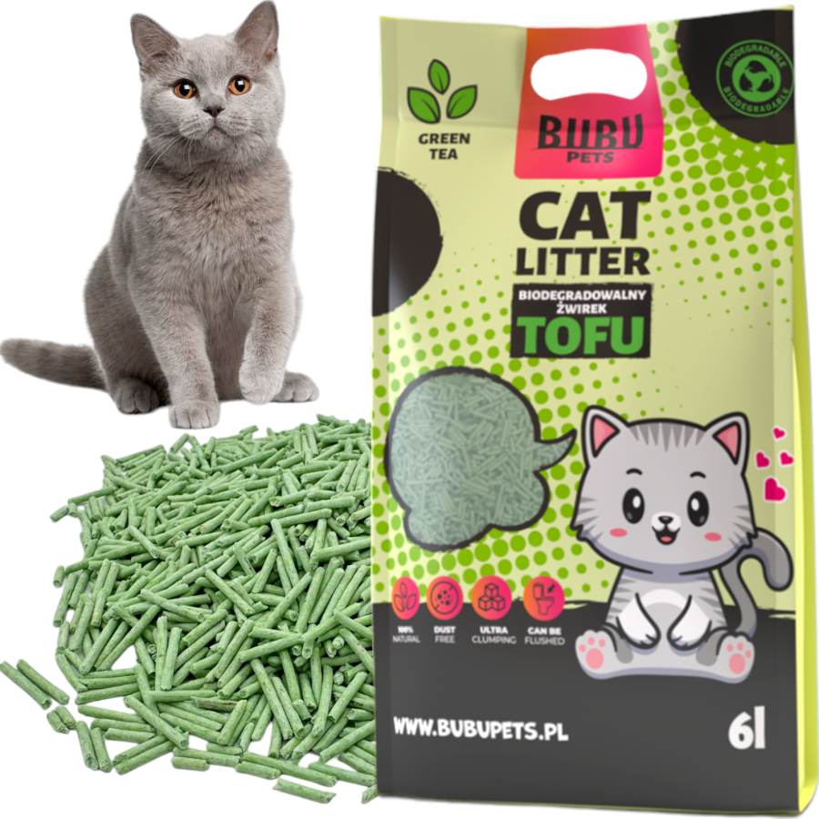 BUBU Pets Tofu Green tea Наполнитель тофу зеленый чай (2,5 кг / 6 л) - фото3