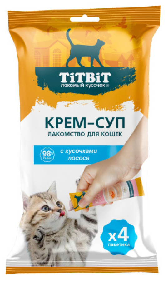 TiTBiT Крем-суп для кошек с кусочками лосося (уп. 4 х 10 г) - фото