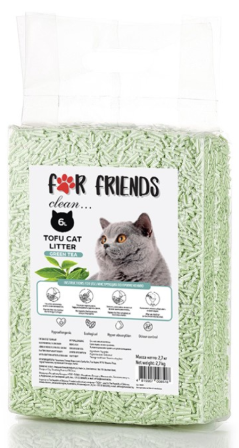 FOR FRIENDS Tofu Green tea (6 л) Наполнитель комкующийся, зеленый чай - фото