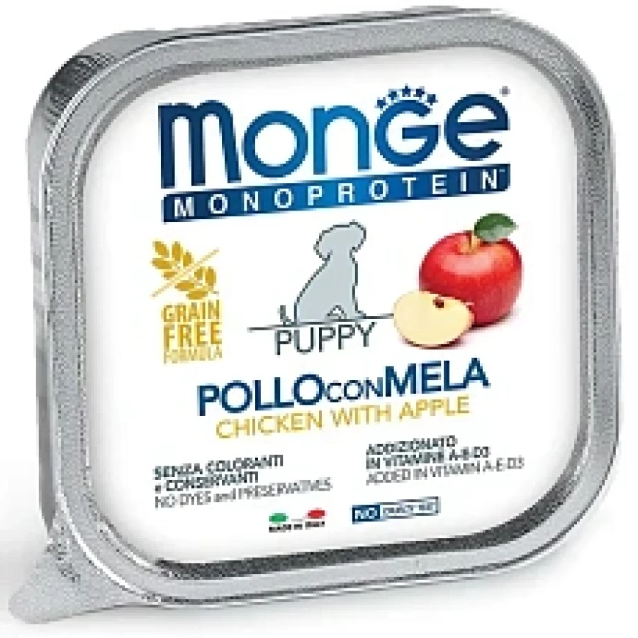 MONGE Monoprotein PUPPY (лоток 150 г) Паштет из курицы с яблоком для щенков и беременных собак - фото