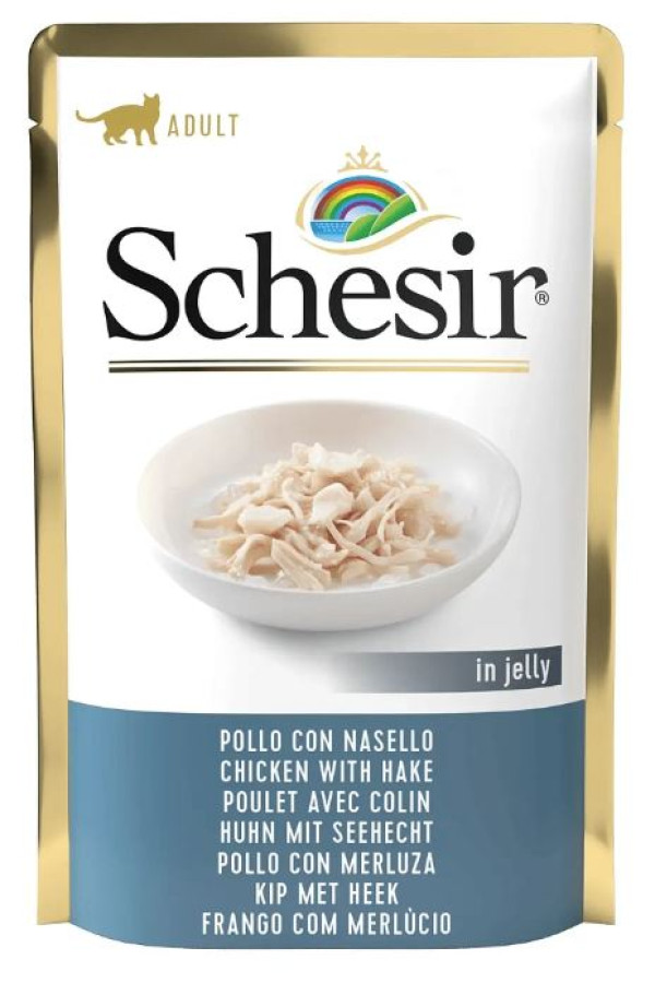 SCHESIR Cat Chicken with Hake (пауч 85 г) Курица и хек, в желе - фото